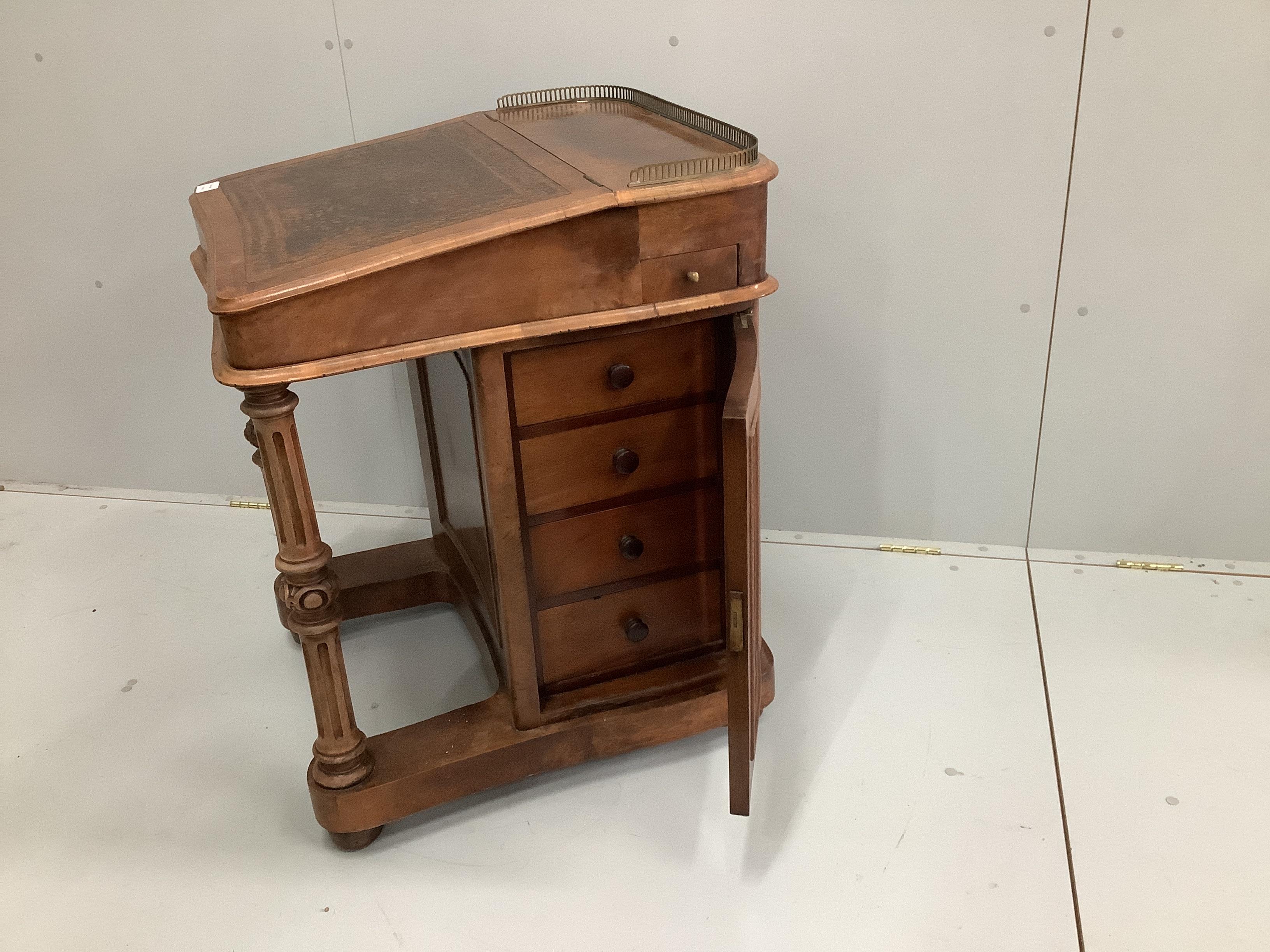 A mid Victorian mahogany and bird's eye maple Davenport, width 62cm, depth 66cm, height 86cm